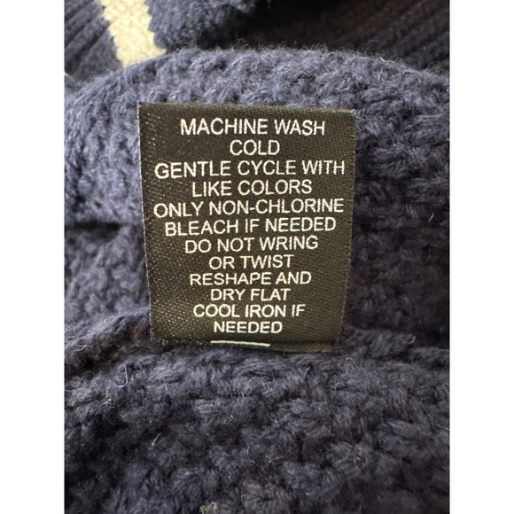 ART OF RHETORIC Mens Navy Blue Cable Knit Letter Cardigan Sweater Sz L Academia - Picture 6 of 9